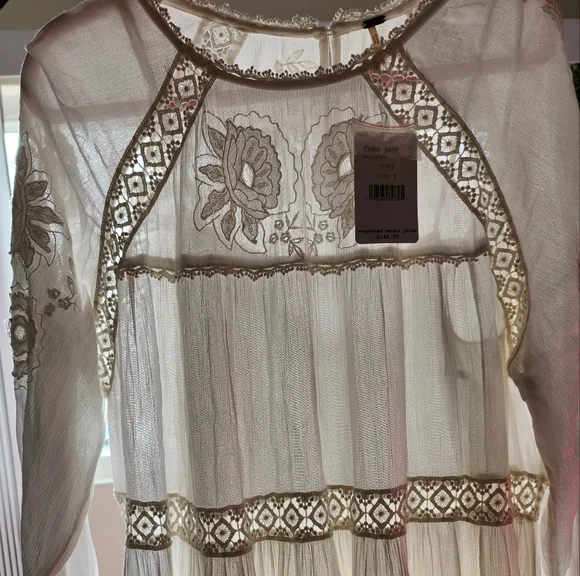 Free People NWT Piece Of Your Heart Floral Embroidered Lace Mini Dress Ivory S - Picture 5 of 8